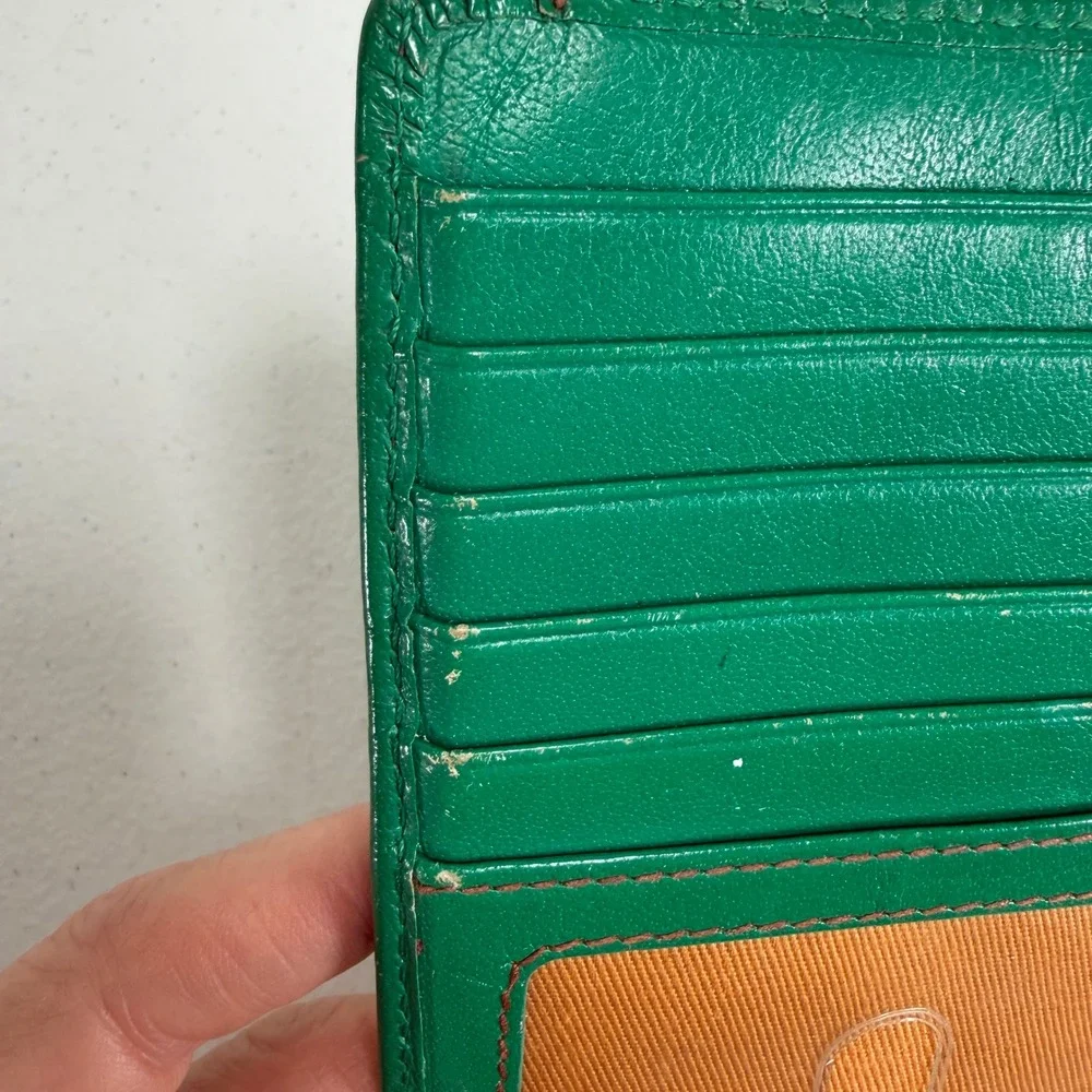 Hobo Euro Slide Card Case Holder Slim Zipper ID Window Green Leather Wallet